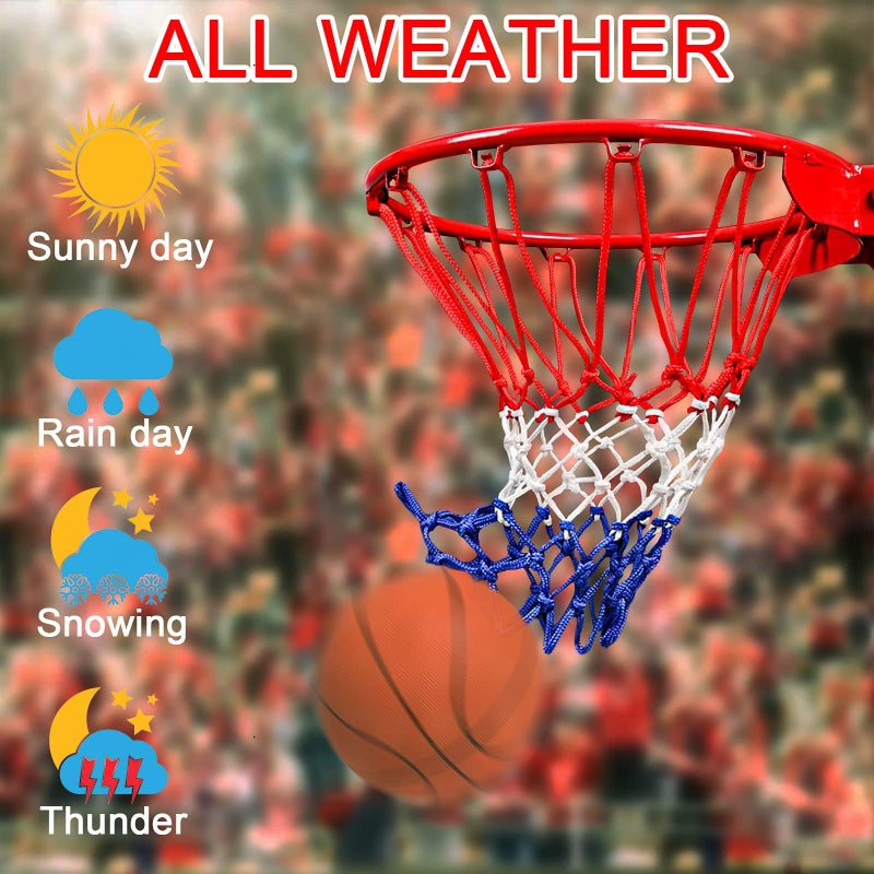 NEIJIANG Basketball Net Replacement,2023 Upgrade Thick Professional Basketball Nets Heavy Duty Outdoor,All Weather Anti Whip Color Never Fade -12 Loops(Red White Blue) - Image 5